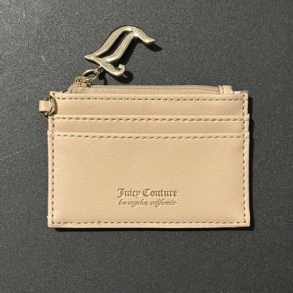 Juicy Couture Tan Novelty Card Case with Juicy Logo Gold Tone Hardware New - Picture 5 of 8